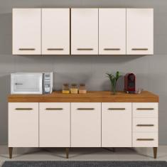 Cozinha Completa 9 Portas e 3 Gavetas Atenas Kaiki Móveis Marrom/Off White