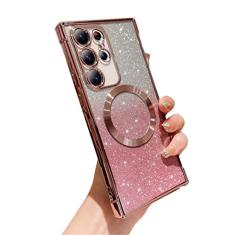 phylla Capa para celular Samsung Galaxy S24 Ultra 5g 17.3 cm 5g magnética Gardient Glitter compatível com Magsafe Luruxy Plated Cute Bling Clear Cover Soft Silicone à prova de choque galvanizado