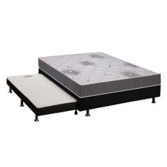 Cama Box c/Auxiliar Casal: Colchão Espuma Polar D33 Pérola Premium + Base CRC Rústico Black(138x188)