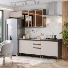 Cozinha Compacta 4 Peças 100% Mdf com Aéreo para Geladeira Duna/Cristal