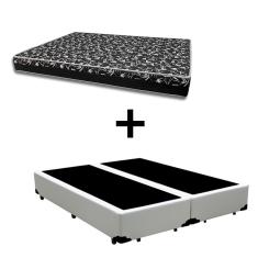 Cama Box Casal 138 Bipartido Tecido Sintético Branco Com Colchão Belize Bello Box - D33 Preto 57x138x188