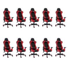 Kit 10 Cadeiras Gamer Giratória One Shot Preto/Vermelho