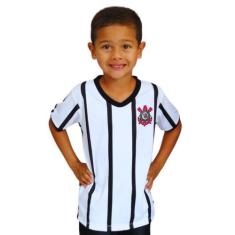 Camiseta Infantil Corinthians Branca Listras Oficial - Revedor, Tam 4,