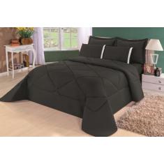 Edredom Casal Queen + Lençol Conforto Dupla Face 6Pçs Preto - Confecçõ