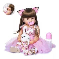 Boneca Reborn Bebê 100% Silicone Princesa Rosa 55cm - Toy King