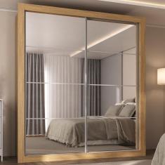 Guarda-roupas Casal Com Espelho 2 Portas De Correr 4 Gavetas Malibu Multimóveis Mp4273 Madeirado Madeirado