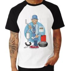 Camiseta Raglan Mecânico - Foca na Moda, Branco, Preto, P