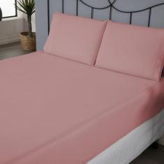 Kit Jogo de Cama Casal Algodão 140 Fios Lençol c/ elástico Liso 3 Peça