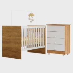 Quarto de Bebê com Berço com Suporte 100% Mdf Life e Cômoda de Bebê 100% Mdf 4 Gavetas Soft
