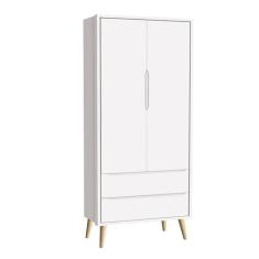 Guarda Roupa Infantil Theo 2 Portas Branco Acetinado com Pés Madeira N