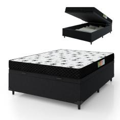 Cama Box Com Baú Casal Colchão Espuma 138X188X53Cm Polar Branco / Preto Preto