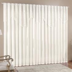 Cortina Nicole 4 Metros Palha Tecido Microfibra Com Renda Floral Sala Quarto