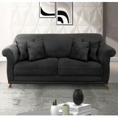 Sofá 2 Lugares Lorena Veludo 1,60m Pés Em Madeira Maciça - Preto Preto