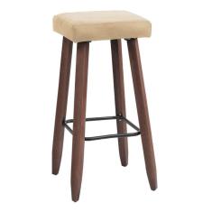 Banqueta Alta Kiara Estofada Em Veludo Com Pés Em Madeira