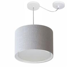 Lustre Pendente Cilíndrico Com Desvio Md-4306 Cúpula em Tecido 40x30cm Rustico Cinza - Bivolt