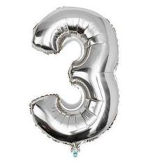 Balão Número 3 Metalizado Prata 40 Cm Make+