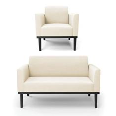 Sofá Namoradeira com Poltrona Base de Madeira Fixa Preto Marisa Veludo