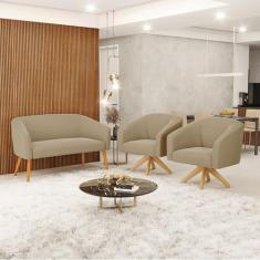 Sofá 2 Lugares 1 Poltrona Stella Base Giratória MA30 Suede D03 - D'Ros