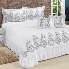 Kit Cobre Leito Casal Super King Amore 07 Peças Bordadas - Branco - Bo