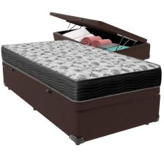 Cama Box Baú Marrom E Colchão Iso100 Espuma D33 Solteiro Ortobom