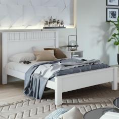 Cama de Casal Madeira em MDP e MDF Branco Athenas Lopas