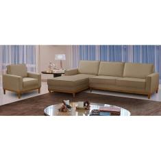 Kit Sofá 3 Lugares 2,10m com Chaise Esquerdo e Poltrona Living Lavinia Linho Bege Adonai Estofados
