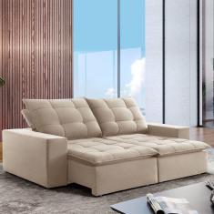Sofá 4 Lugares Paris Retrátil e Reclinável Super Pilow 250cm Bege Claro - Celflex