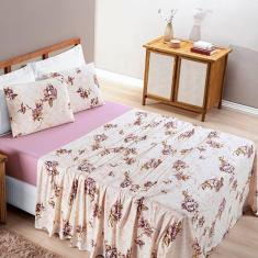 Jogo de Lençol Solteiro Quality Malha 100% Algodão Estampado 3 Peças - Rose