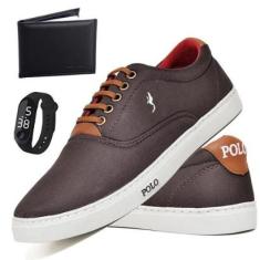 Tênis Masculino Casual Sapatenis Polo Blu Kit Com Carteira + Relogio-Masculino