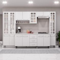 Cozinha Modulada Completa Fidelitá Viena 6 Peças 295cm 15 Portas 3 Gavetas Com Tampo Branco