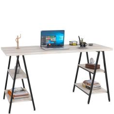 Mesa Para Escritório Estilo Industrial Cavalete 150cm Snow