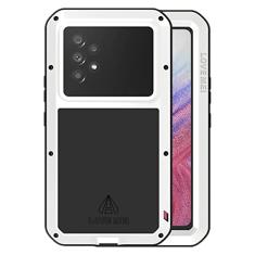 LOVE MEI Compatível com Samsung Galaxy A53 5G, esportes ao ar livre, impermeável, militar, à prova de choque, à prova de poeira, sujeira, alumínio híbrido, metal + silicone + capa dura de vidro