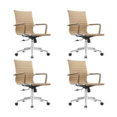 Kit 4 Cadeiras Esteirinha Diretor Giratória Couro Ecológico Cinza