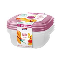 Sanremo - Conjunto com 3 Potes Plásticos Herméticos, Linha Vac Freezer