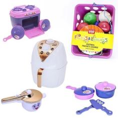 Kit Menina Infantil Cozinha Fogão Panelas Air Fryer 22 Peças - Altimar