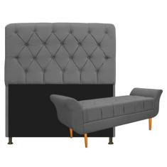 Kit Cabeceira Estofado Lady e Recamier Ari 195 cm King Size Corano Cinza - Amarena Móveis