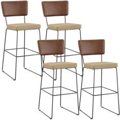 Kit 04 Banqueta Alta Cozinha Sala Jantar Allana L02 Sintético Marrom L