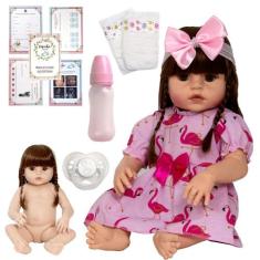 Boneca Reborn Menina Cabelo Castanho Pode Banho - Cegonha Reborn Dolls