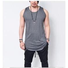 Camiseta Regata Longa Básica Longline Lisa - Di Nuevo, Cinza, M