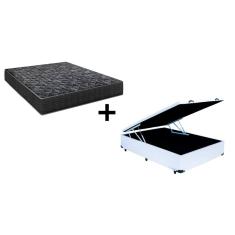 Cama Box Baú Viúva 128 Tecido Sintético Branco com Colchão Lisboa Bello Box Espuma D28 Preto