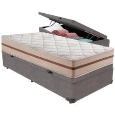 Cama Box Baú Cinza E Colchão Classic 22 Cm Molas Ensacadas Solteiro Anjos