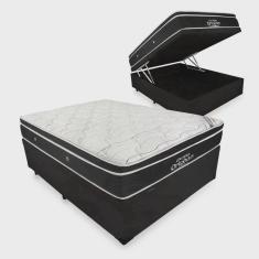 Cama Box Com Baú Casal Preto + Colchão De Molas Ensacadas - Ortobom Elegant SuperPocket 138x188x70cm