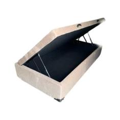 Cama Box Baú Solteiro Blindado Suede Bege com pistão a gás