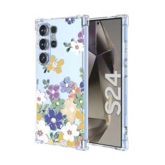 EUAGVQY Capa para Galaxy S24 Ultra Samsung S24 Ultra, estampa floral, transparente, à prova de choque, amortecedor, TPU macio, antiarranhões, capa protetora para celular para Samsung Galaxy S24 Ultra