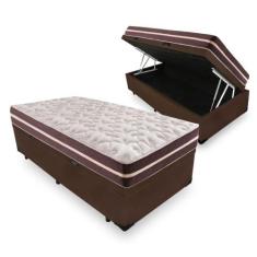 Cama Box com Baú Solteiro King Marrom + Colchão De Molas - Anjos - Cla