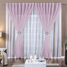 Cortina 2 Mts Voal Sala Quarto para Trilho Suisso Barata Rosa