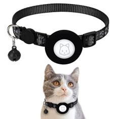 Coleira para gatos Apple AirTag com fivela de segurança e sino, refletiva em 9,5 cm de largura com suporte AirTag para animais de estimação pequenos