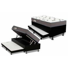Cama Box Baú c/Auxiliar Solteiro: Colchão Espuma Ortobom D33 Light Saúde + Base CRC Courano Black(88x188)