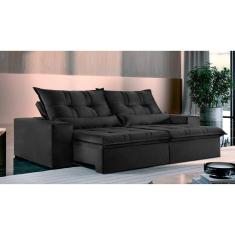 Sofá 3 Lugares Retrátil e Reclinável Galícia Veludo com Molas Preto