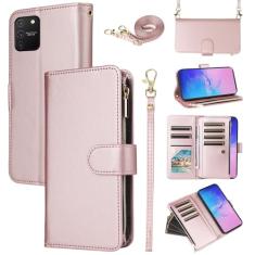 Furill Capa carteira para Samsung Galaxy S10 Lite com alça de pulso destacável, alça de ombro transversal, bolsa de couro com zíper, 11 + compartimentos para cartões, capa protetora para celular